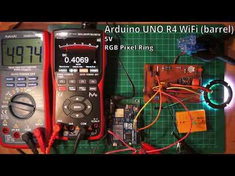 Arduino UNO R4 WiFi powering test with LEDs, MQ-3 gas sensor and servo using 7.5V on 2.1mm jack