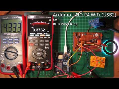 Arduino UNO R4 WiFi powering test with LEDs, MQ-3 gas sensor and servo using laptop USB2 port