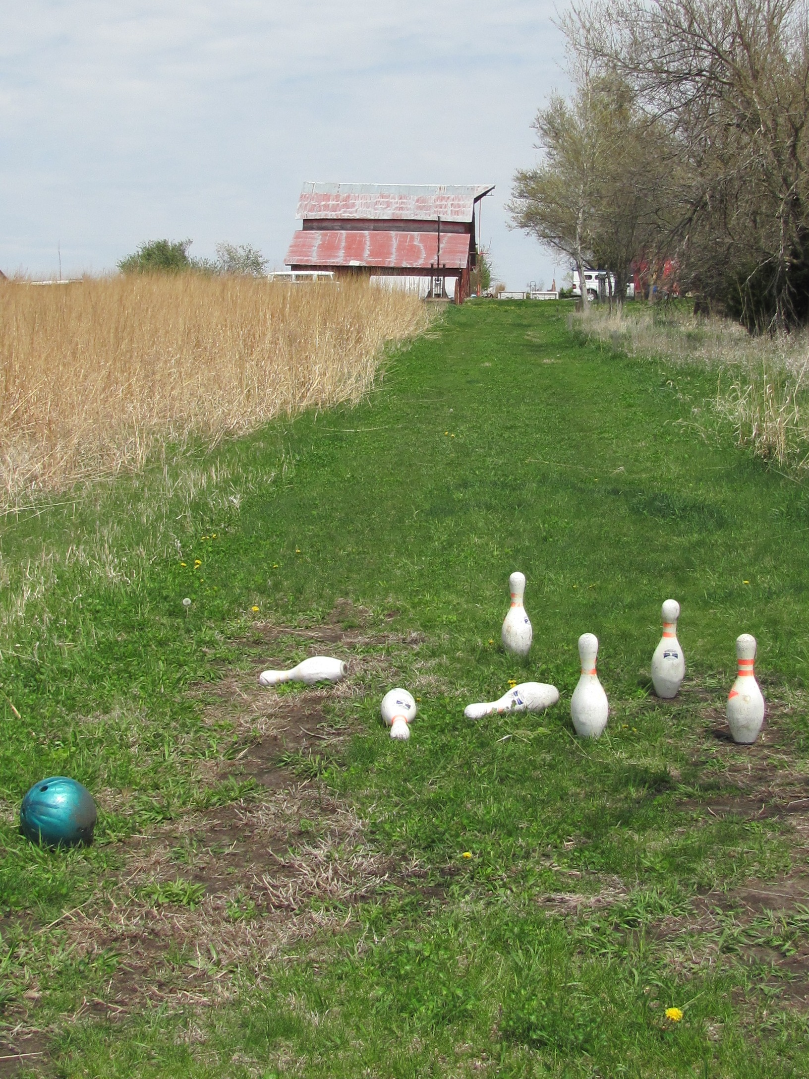 Bowling-Looking up at Trebuchet by the barn.JPG