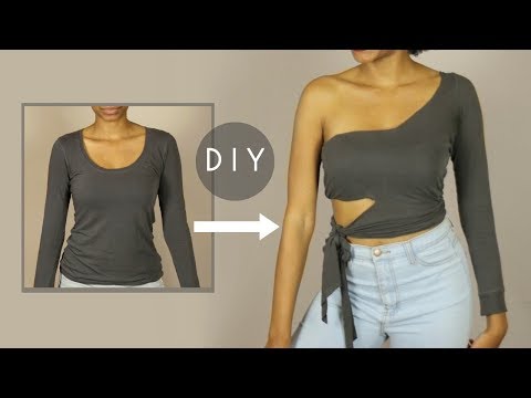 DIY One Shoulder Tie Waist Crop Top (NO SEWING)