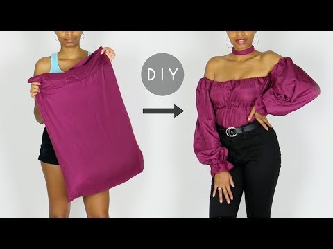 DIY Puff Sleeve Off the Shoulder Top Out of Pillow Cases (Easy Sewing!)