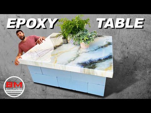 Easy Cinderblock and Epoxy Patio Table / Epoxy Resin Countertop pour // Coffee Table