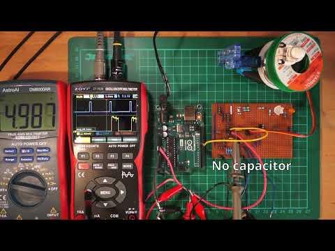 Examining current vs control pulses for a servo and effect of capacitors using an Arduino UNO R3