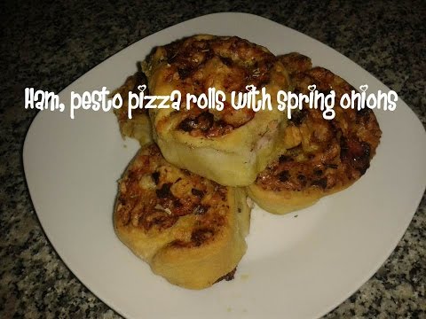 Ham, pesto pizza rolls with spring onions recipe