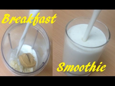 Healthy Breakfast Smoothie milkshake with Oats milk Banana and Peanut butter