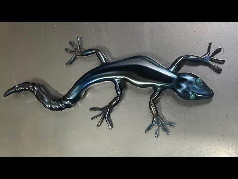 Heat treating and adding color to scrap metal lizard using a propane torch (520&deg;-600&deg;)