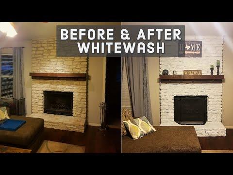 How To Whitewash A Stone Fireplace Tutorial - Under $40!