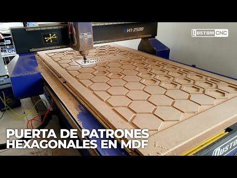 PUERTA DECORATIVA CON PATRONES HEXAGONALES EN MDF A CORTE EN V CON ROUTER QUSTOM CNC