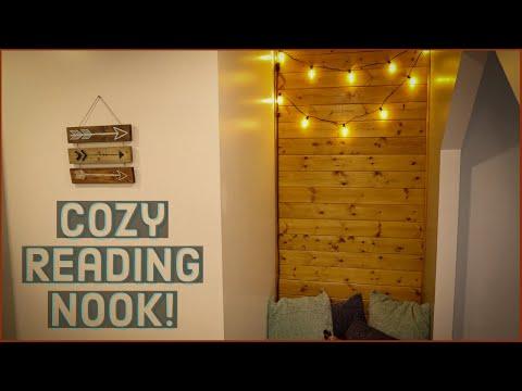 Reading Nook DIY | Wood Paneling and String Lights