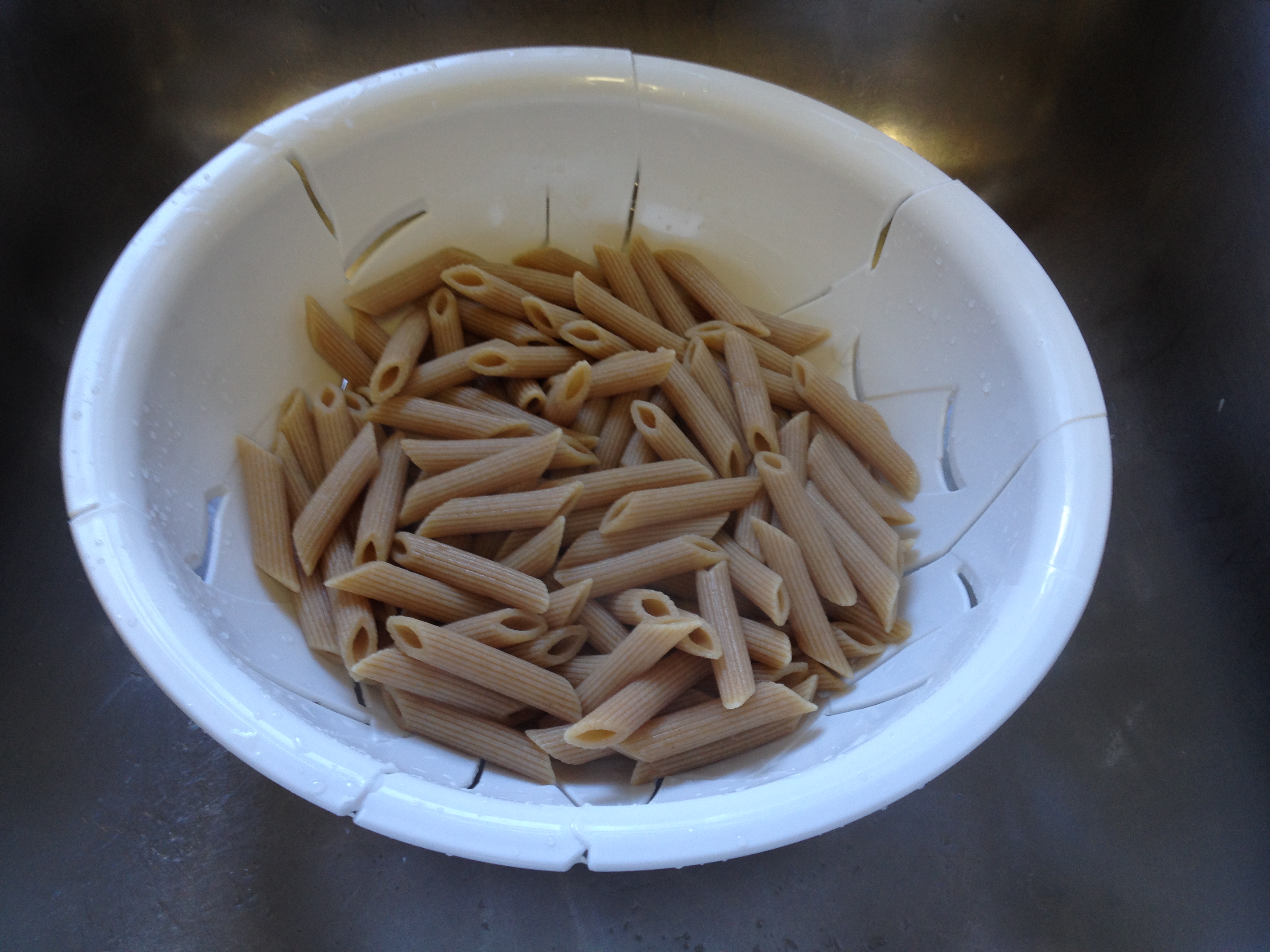 cooked and rinsed whole wheat penne pasta.JPG