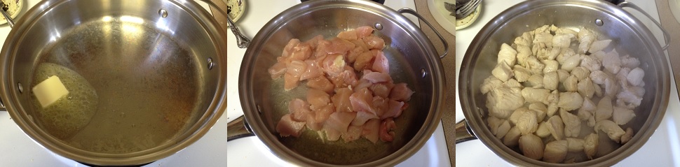 melting unsalted butter, adding chicken to cook until no more pink.jpg