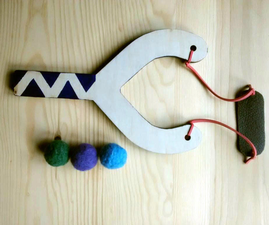 Laser Cut Sling Shot With Felted Wool Ammunition