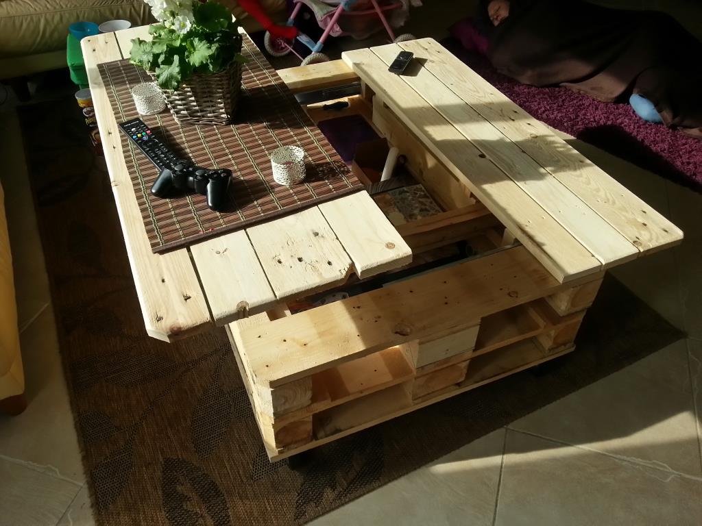 Multifunction Coffe Table With Storage, Slide Out and Lift. Build From Euro Pallets