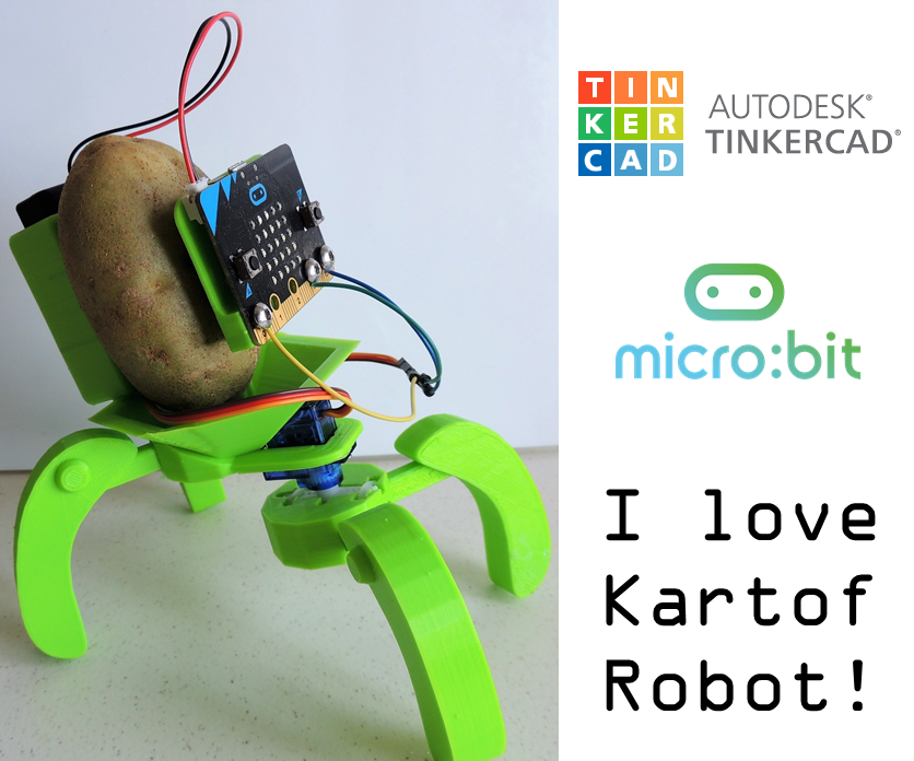 Tinkercad + Micro:bit Robotics for School: "I Love Kartof" Robot!